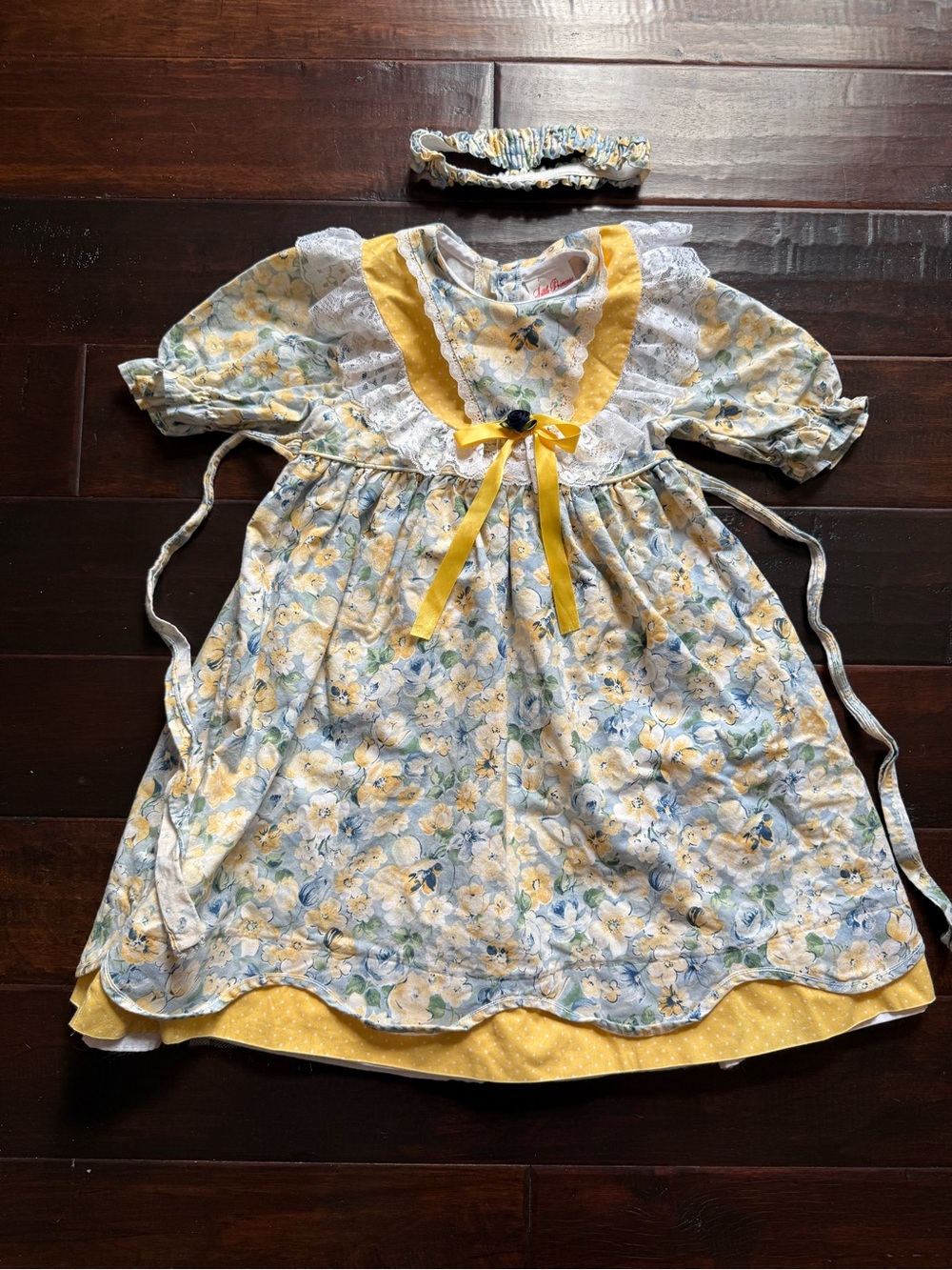 Vintage 80s Little Princess Floral Prairie Dress Sz 6 + Headband Made Canada